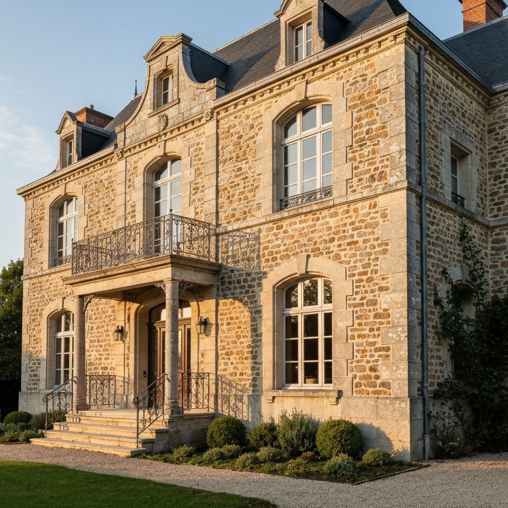 Main house exterior with traditional stone architecture